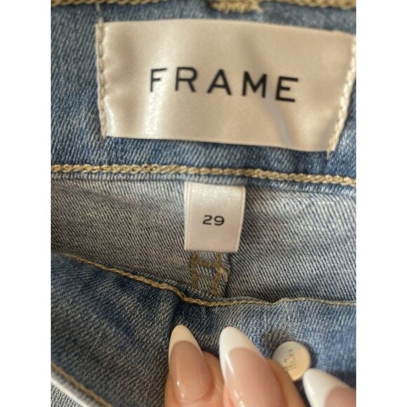 New FRAME Le Easy Flare High Rise Raw Hem Light Blue Jeans Babitz Size 29 - Picture 15 of 15
